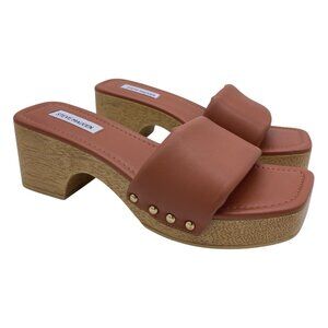 Steve Madden Chana Studded Wood Heel Sandals Size 9 Open Toe Clog Platform Slide